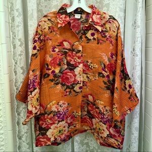 SAITHONG * NWOT Designer Vibrant Orange Floral Kimono-Style Blouse